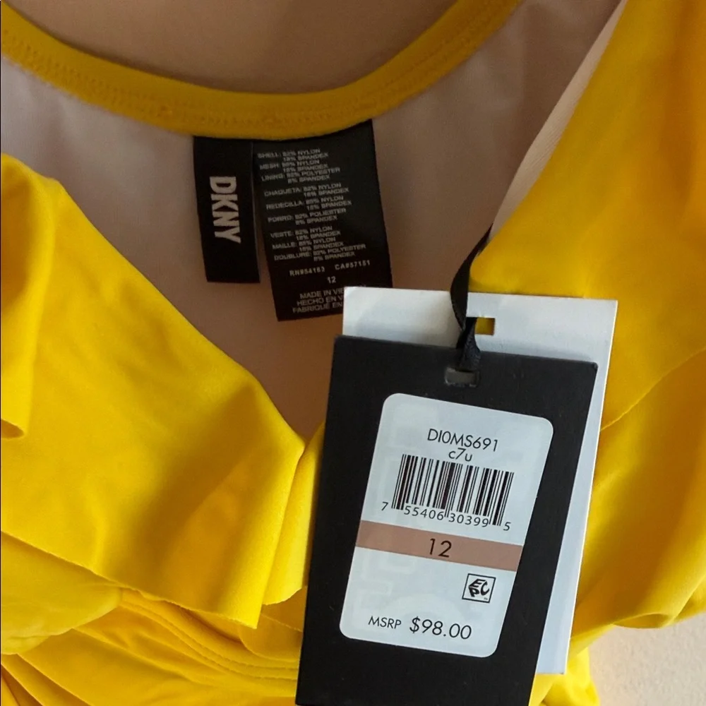 DKNY Yellow Ruffle One-Piece Swimsuit - Picture 2 of 10